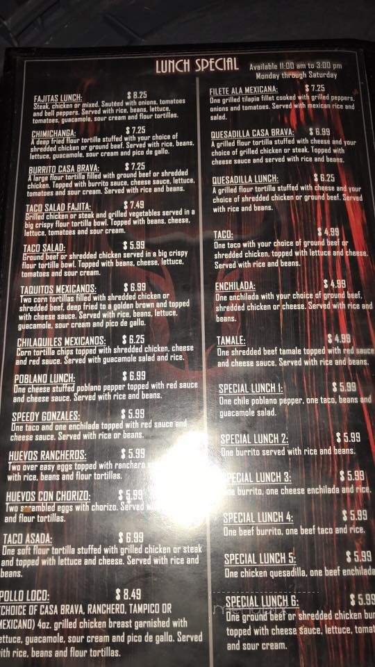 Casa Brava - Paragould, AR menu_pic