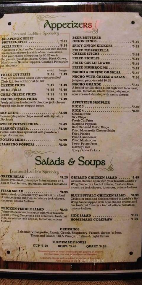 Laddie's Sky Club - Masury, OH menu_pic