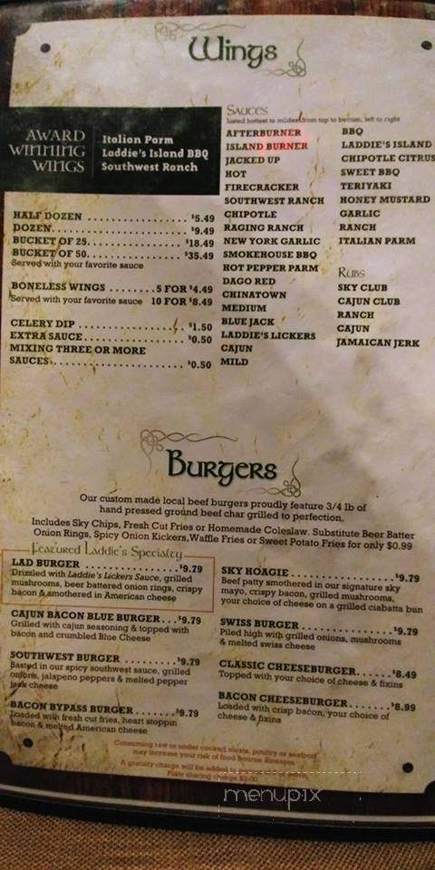Laddie's Sky Club - Masury, OH menu_pic
