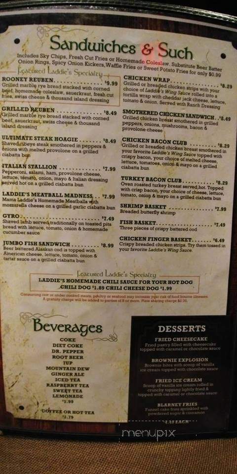 Laddie's Sky Club - Masury, OH menu_pic