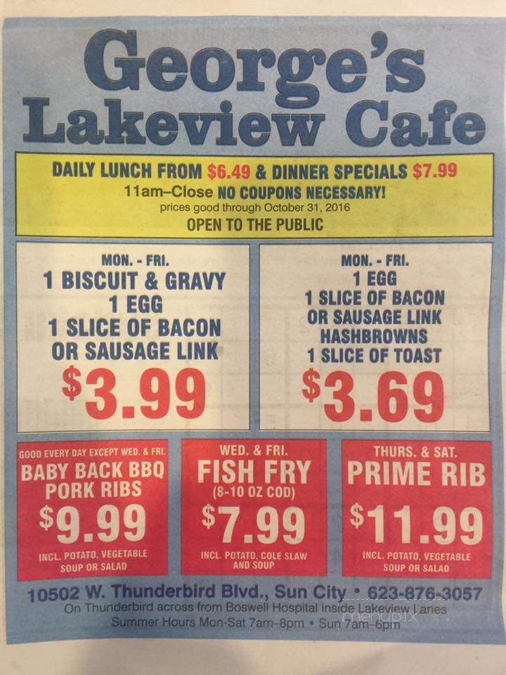 George's Lakeview Cafe - Sun City, AZ menu_pic