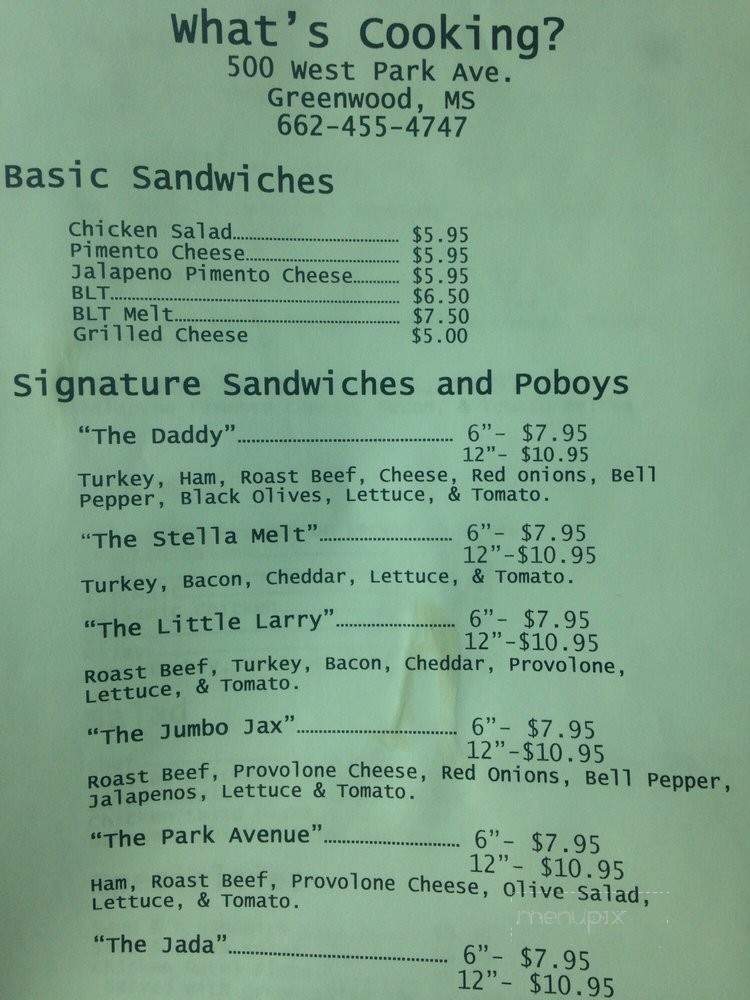 What's Cooking - Greenwood, MS menu_pic