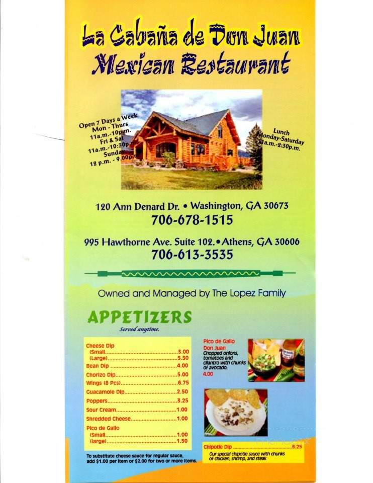 La Cabana De Don Juan - Watkinsville, GA menu_pic