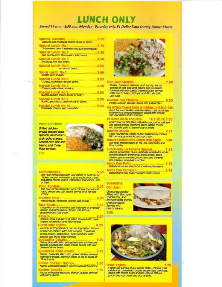 La Cabana De Don Juan - Watkinsville, GA menu_pic