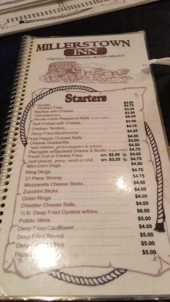 Millerstown Inn - Chicora, PA menu_pic