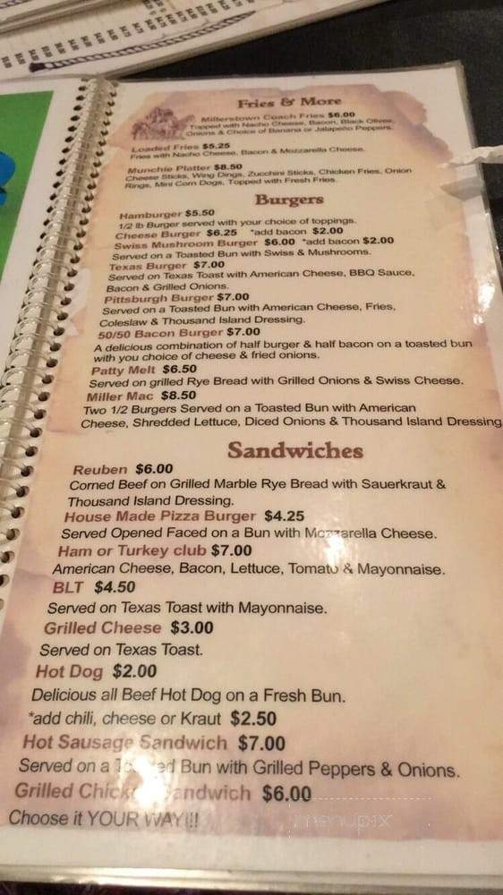 Millerstown Inn - Chicora, PA menu_pic