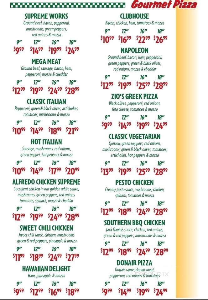 Zio's Pizzeria - Moncton, NB menu_pic