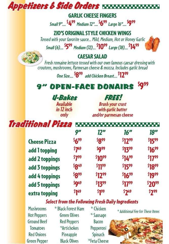 Zio's Pizzeria - Moncton, NB menu_pic
