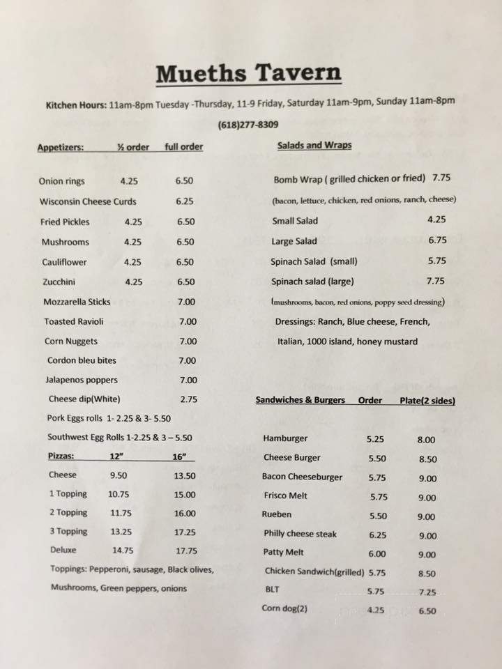 Mueth's Tavern - Smithton, IL menu_pic