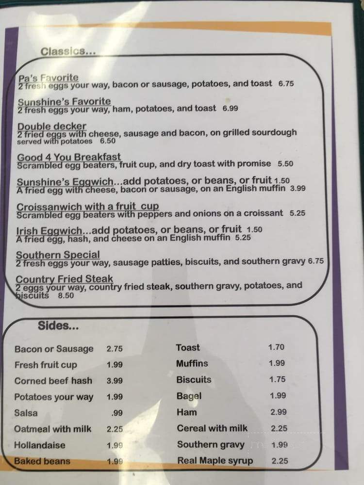 Sunshine & Pa's - Meredith, NH menu_pic