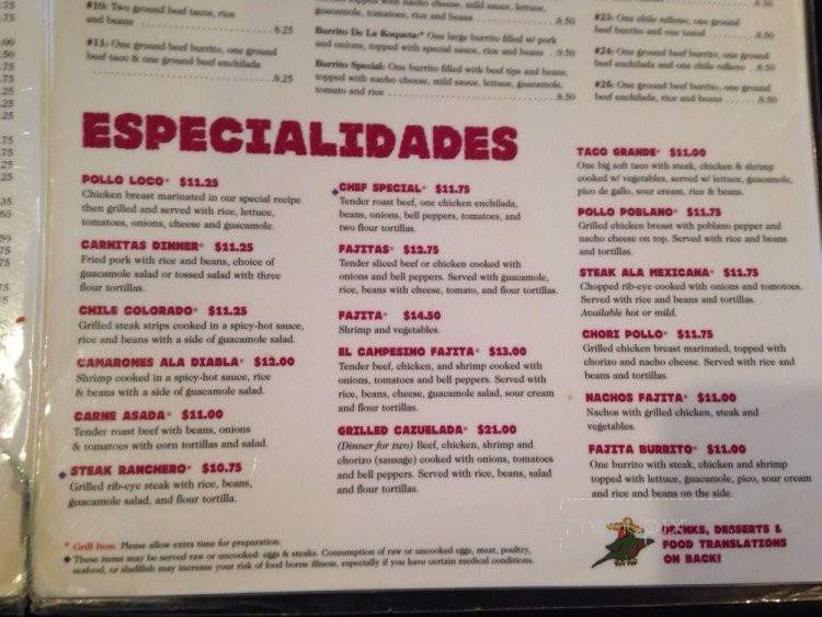 El Fogon Mexican Grill - Akron, OH menu_pic