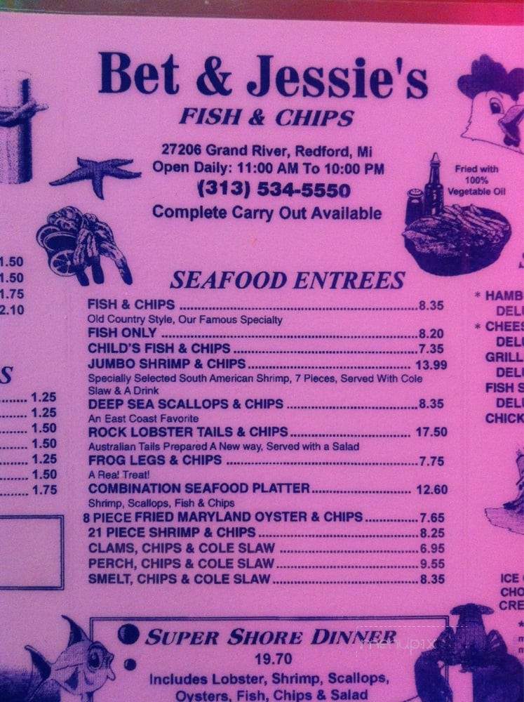 Bet & Jessie's Fish & Chips - Redford, MI menu_pic