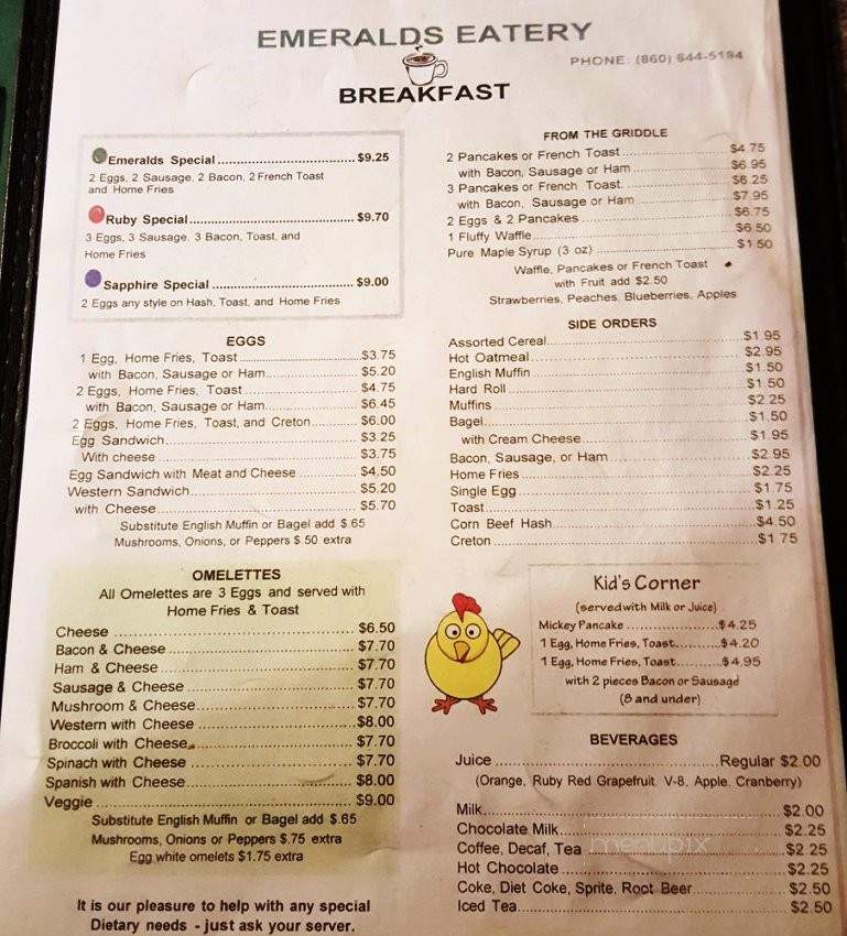Emeralds Eatery - South Windsor, CT menu_pic