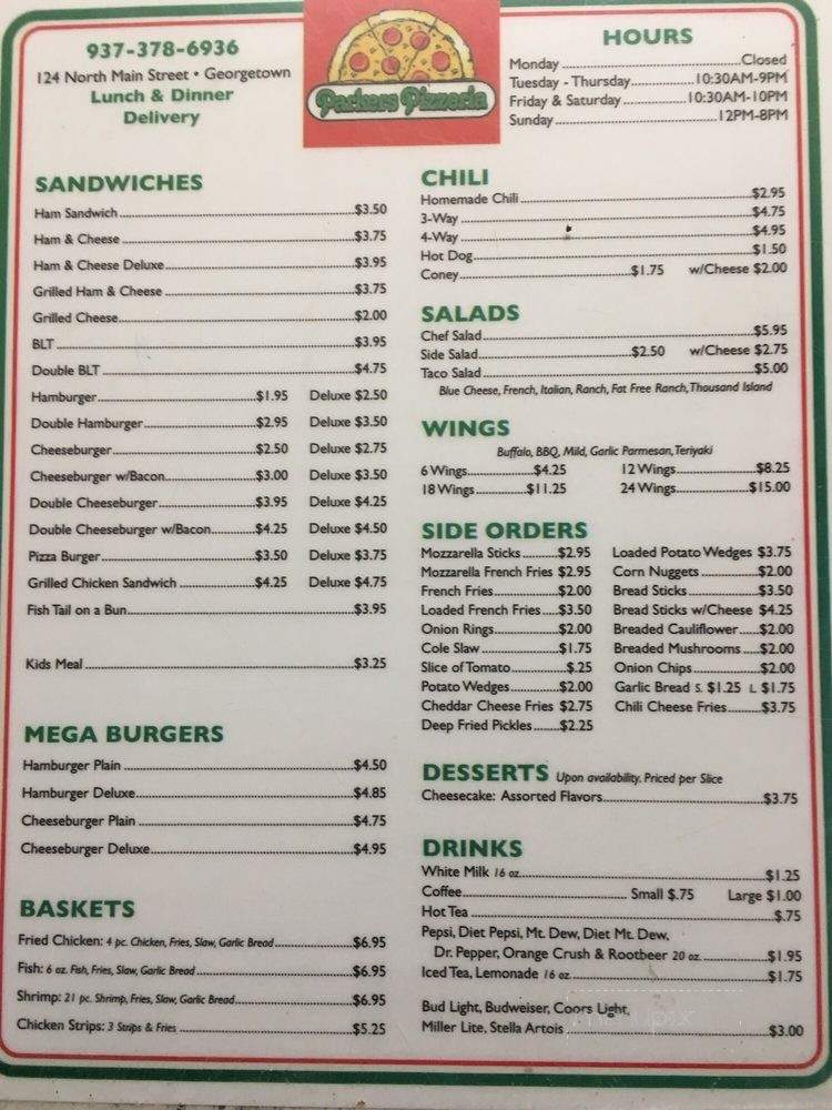 Parker's Pizzeria - Georgetown, OH menu_pic