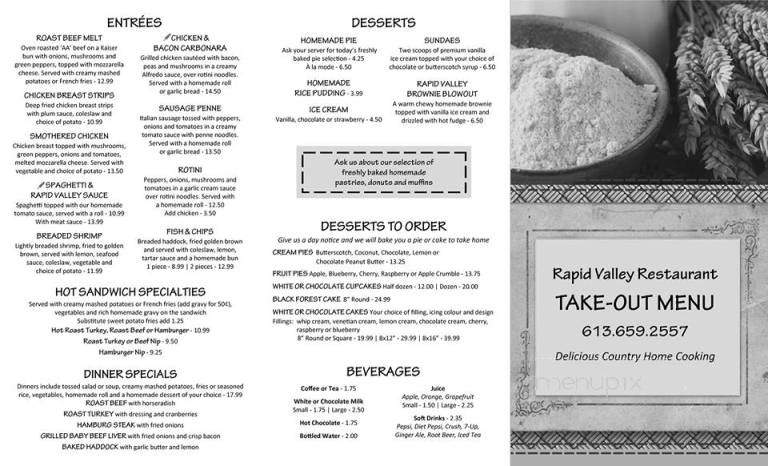 Rapid Valley Restaurant & Esso Service - Lansdowne, ON menu_pic
