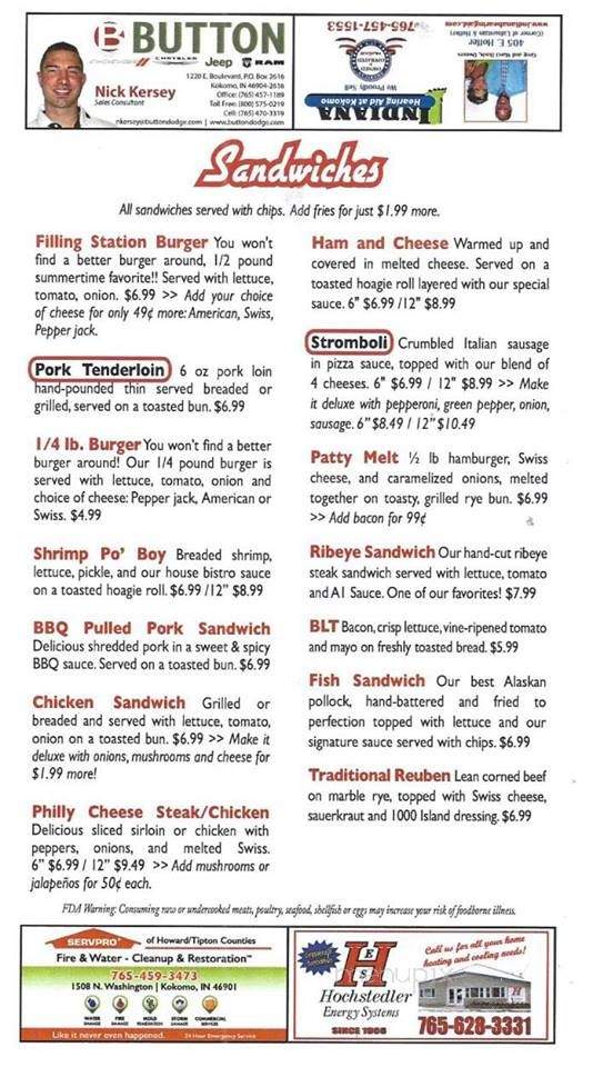 The Filling Station - Kokomo, IN menu_pic
