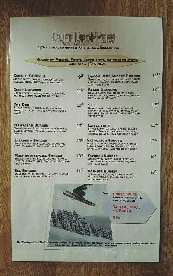 Cliff Droppers - Packwood, WA menu_pic