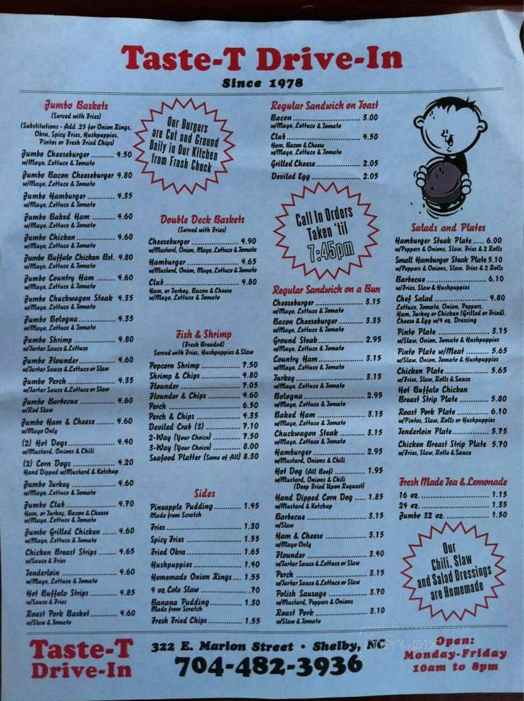 Taste-T-Drive-In - Shelby, NC menu_pic