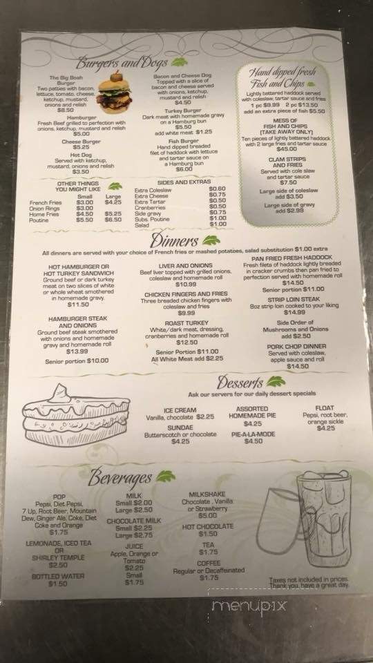 Sharon's Place Family Restaurant - Pictou, NS menu_pic