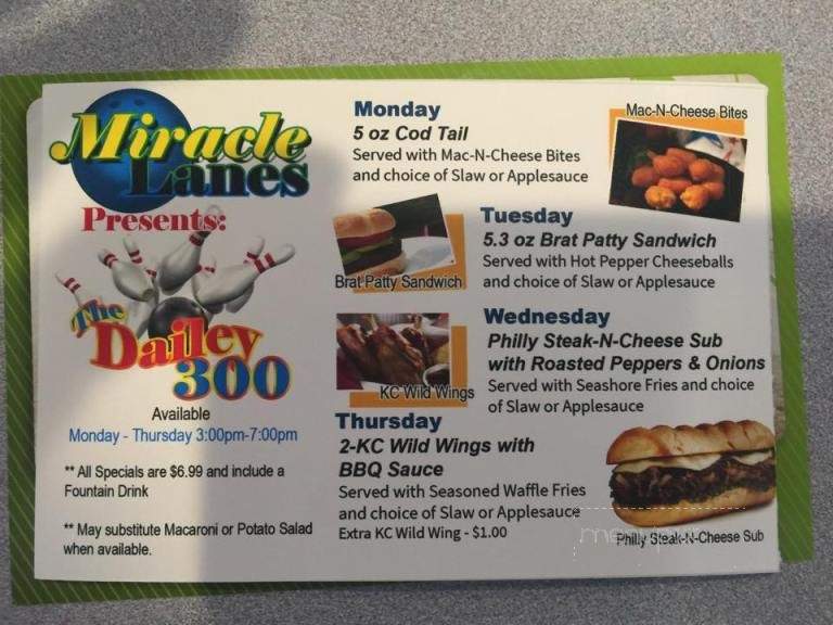 Miracle Lanes - Fort Recovery, OH menu_pic
