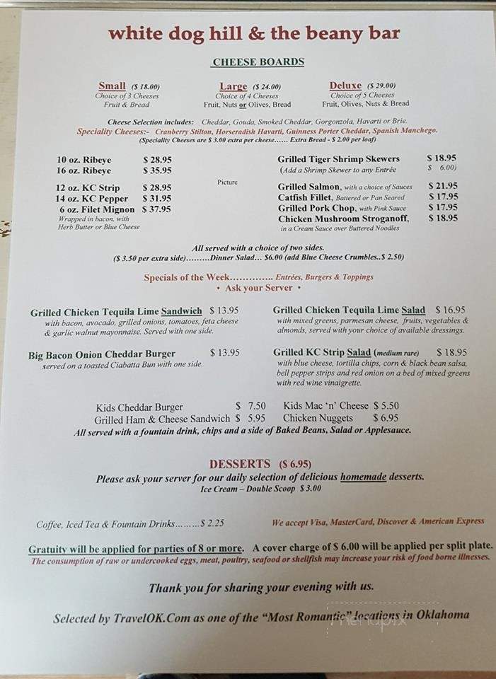 White Dog Hill Restaurant - Clinton, OK menu_pic