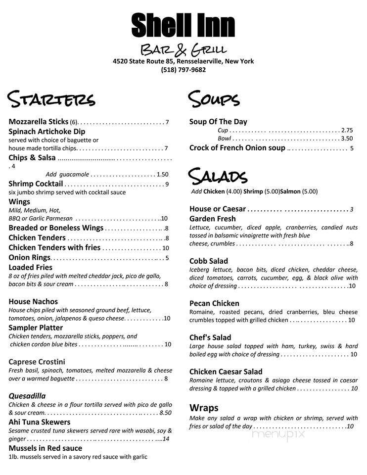 Shell Inn - Westerlo, NY menu_pic