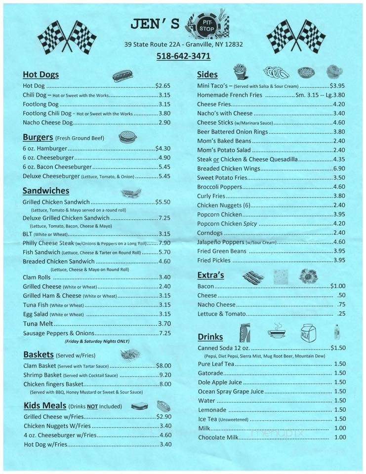 Jen's Pit Stop - Granville, NY menu_pic