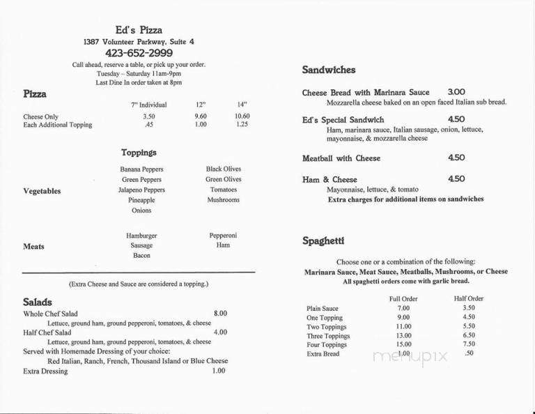 Ed's Pizza Parlor - Bristol, TN menu_pic