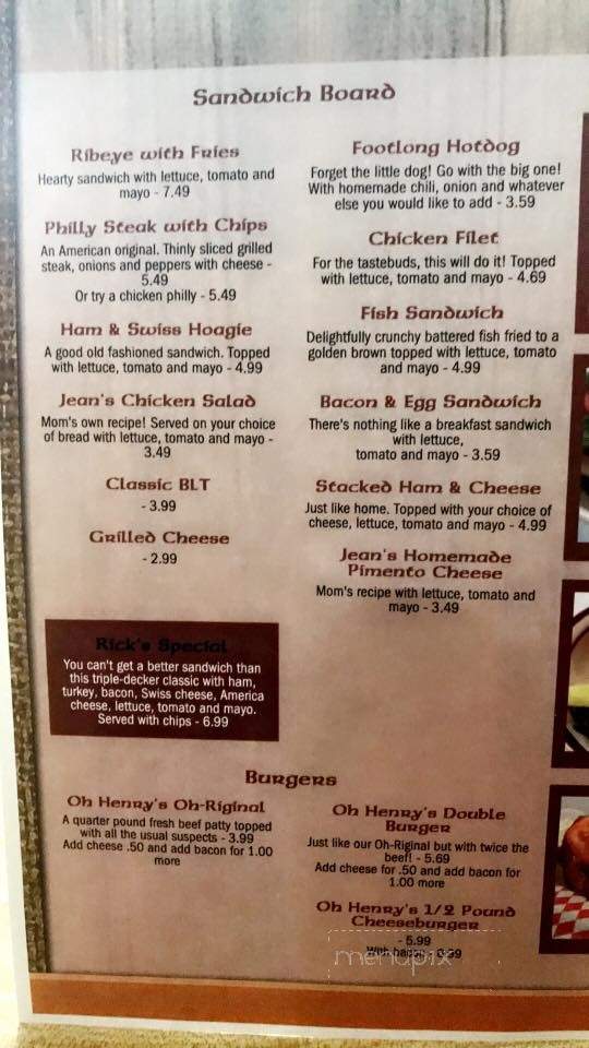 Oh Henry's - Rogersville, TN menu_pic