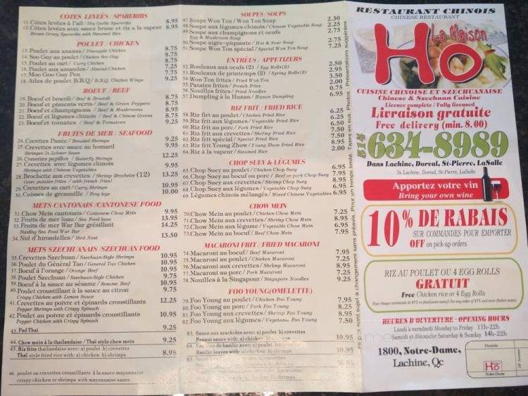 Maison Ho (La) - Lachine, QC menu_pic