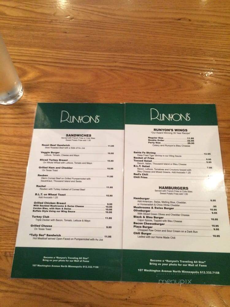 Runyon's - Minneapolis, MN menu_pic