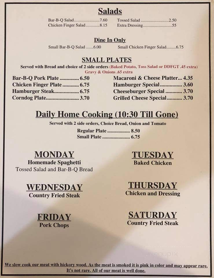 Menu of Betty's Bar B Q in Anniston, AL 36201