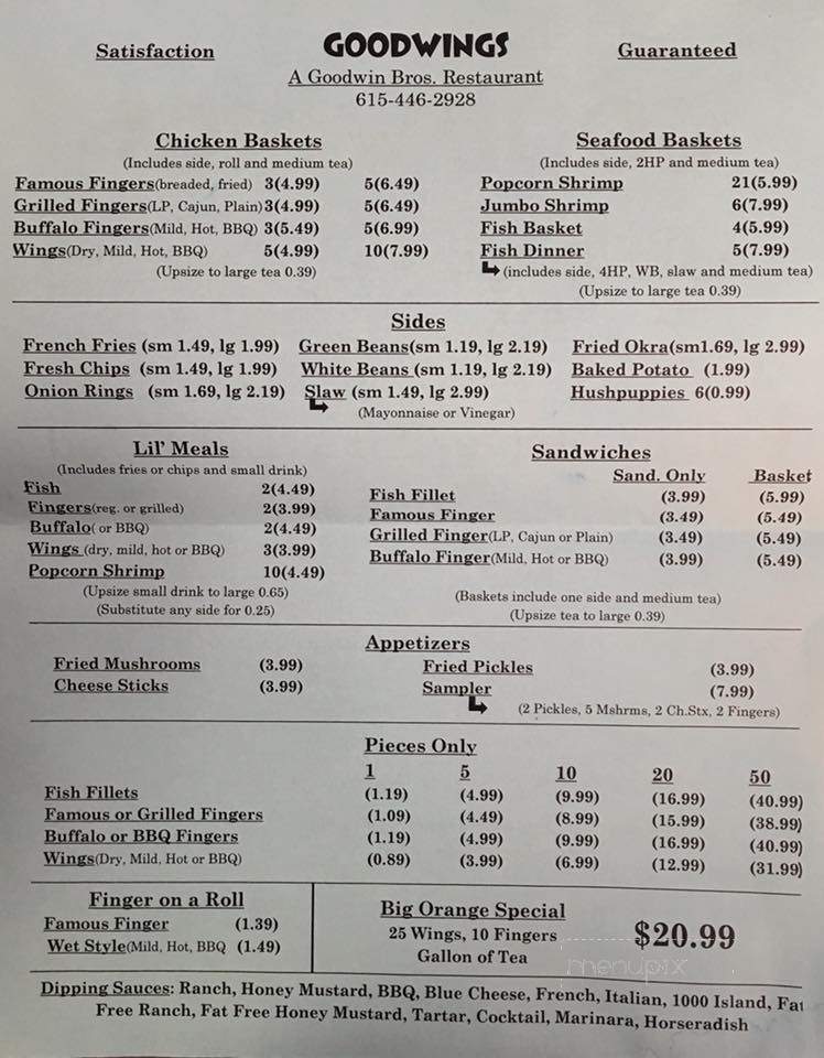 Goodwings - Dickson, TN menu_pic