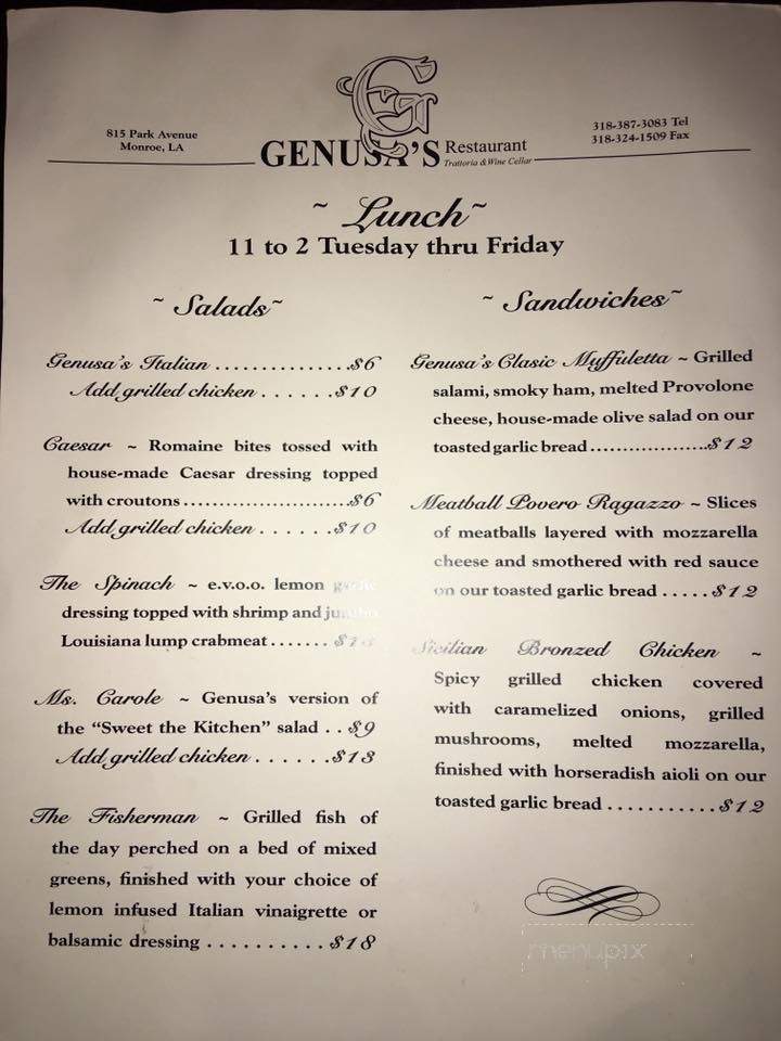 Genusa's Italian Restaurant - Monroe, LA menu_pic