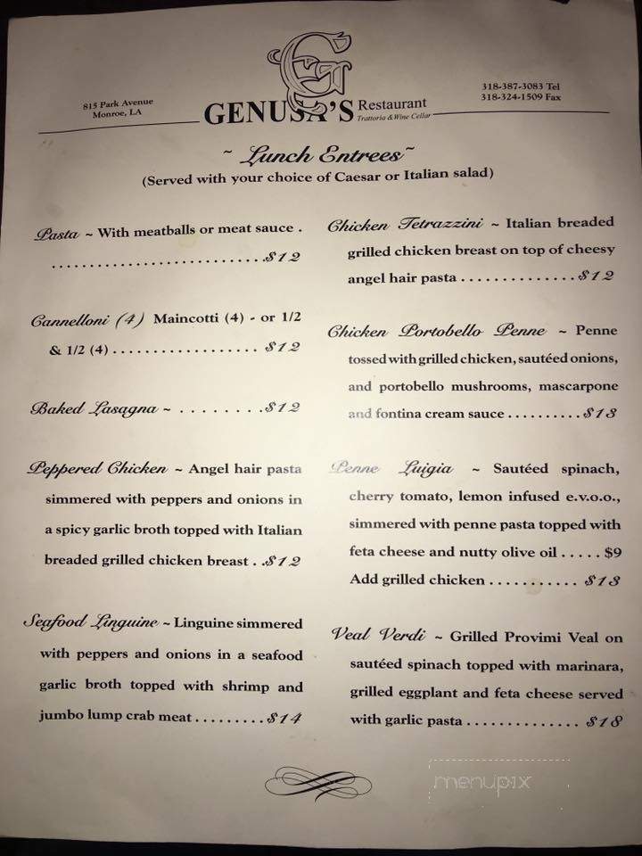 Genusa's Italian Restaurant - Monroe, LA menu_pic