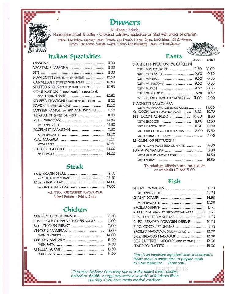 Leonardo's Restaurant - Franklin, PA menu_pic
