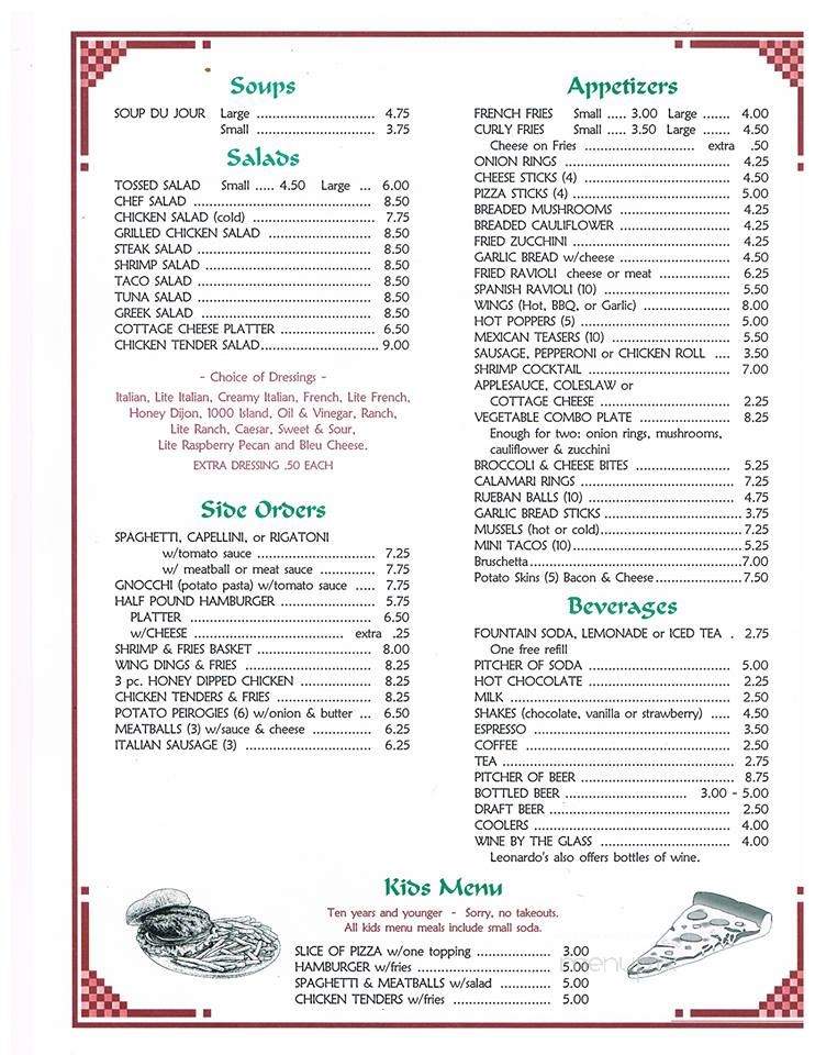 Leonardo's Restaurant - Franklin, PA menu_pic