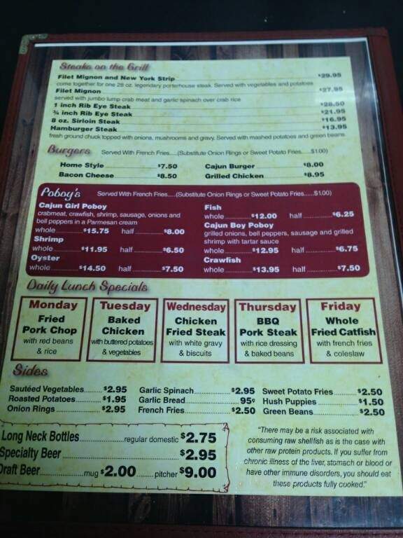 Crawfish House and Grill - Opelousas, LA menu_pic