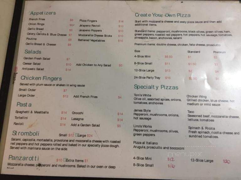 Lino's Pizza Parlour - Ridgeway, ON menu_pic