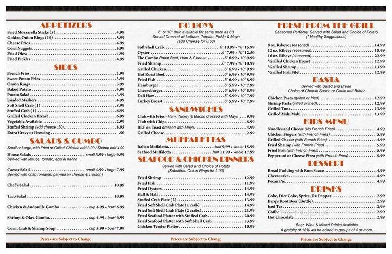 Pam & Dale's - Destrehan, LA menu_pic