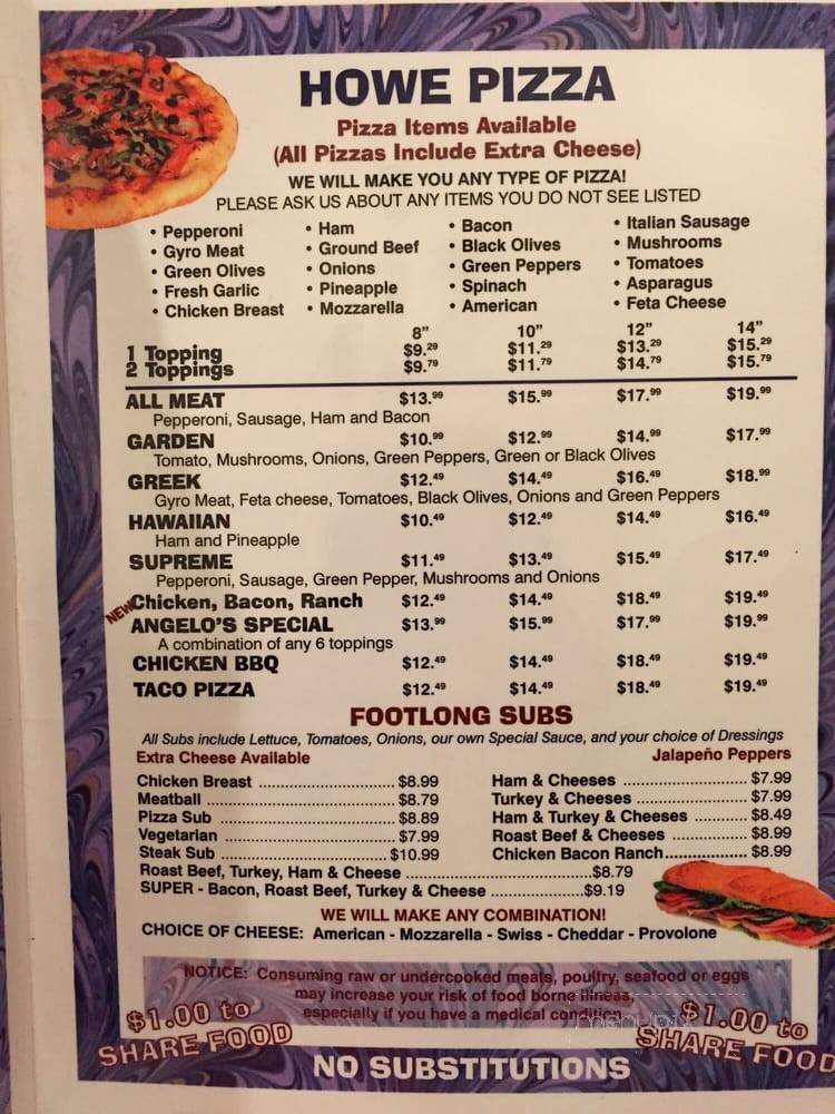  Menu  of Howe Restaurant  in Howe IN 46746