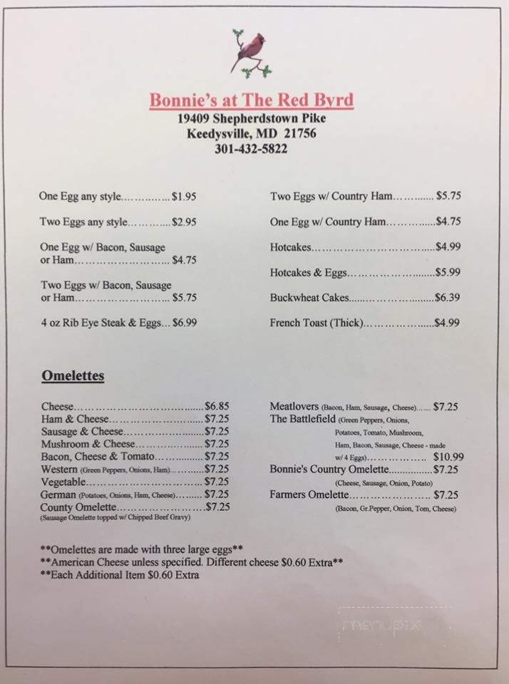 Bonnie's at the Red Byrd - Keedysville, MD menu_pic