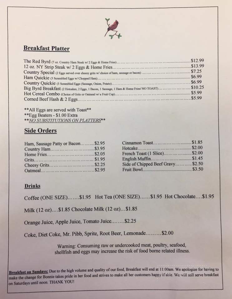 Bonnie's at the Red Byrd - Keedysville, MD menu_pic