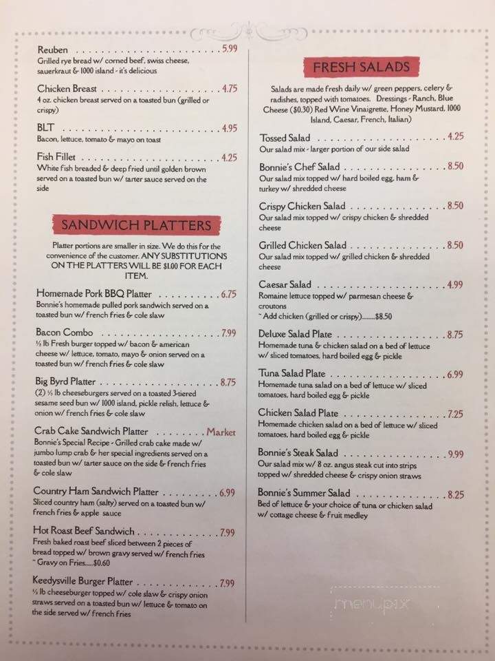 Bonnie's at the Red Byrd - Keedysville, MD menu_pic
