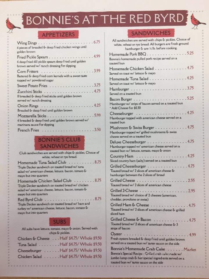 Bonnie's at the Red Byrd - Keedysville, MD menu_pic