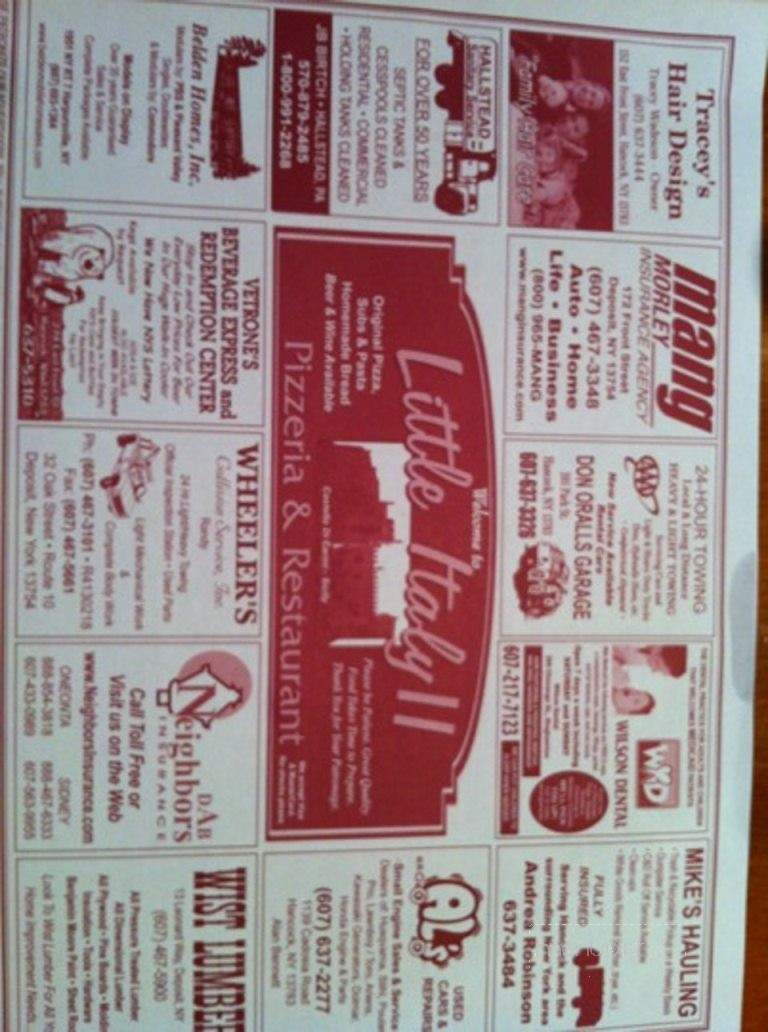 Little Italy II - Hancock, NY menu_pic