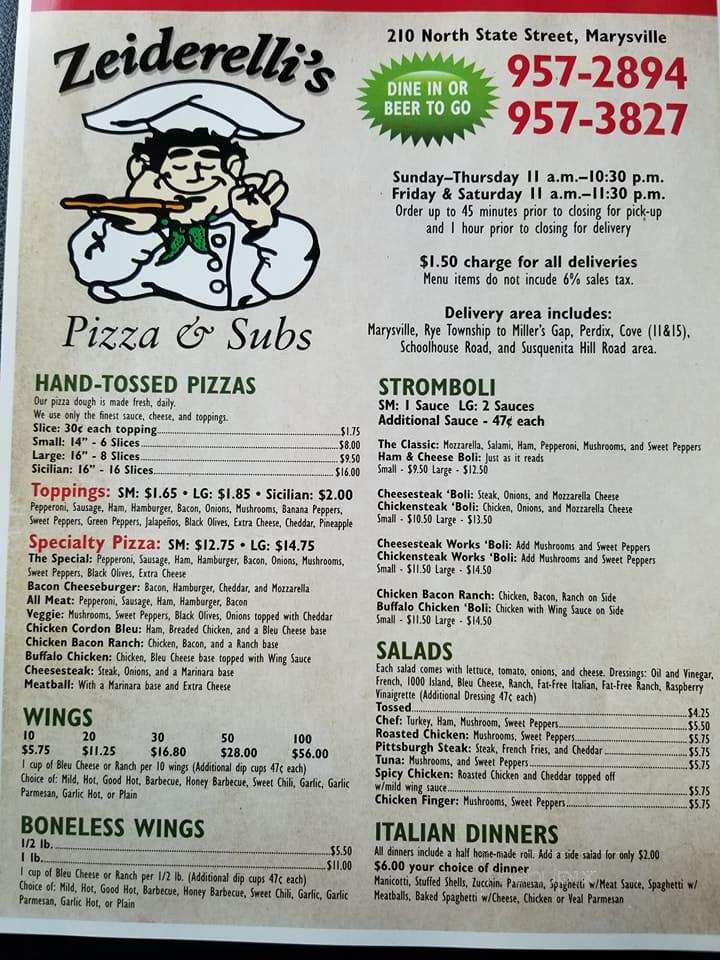 Zeiderelli's Pizza & Subs - Marysville, PA menu_pic