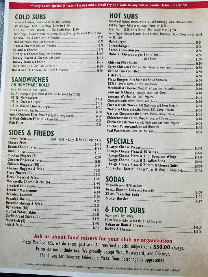 Zeiderelli's Pizza & Subs - Marysville, PA menu_pic