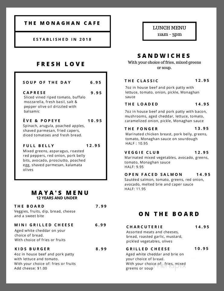 Monaghan Cafe - Peterborough, ON menu_pic