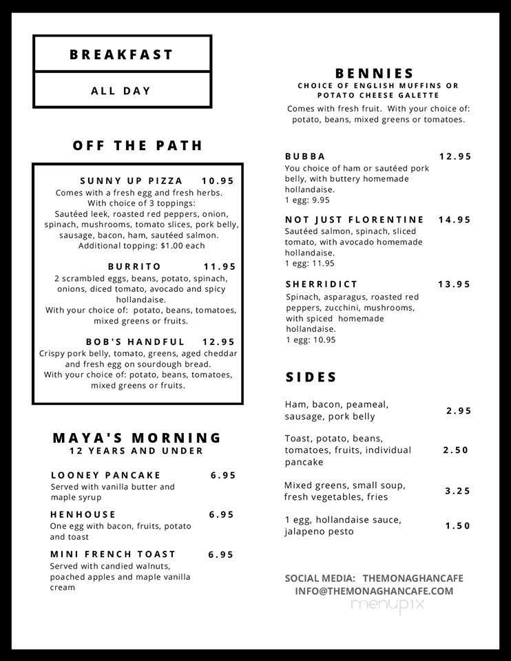 Monaghan Cafe - Peterborough, ON menu_pic